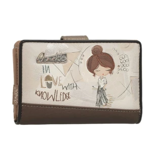 Portfel damski Anekke, z dekoracyjnym nadrukiem i metalowym logo zamykany na klapę wyposażony w przegrody na banknoty kieszeń na monety oraz liczne m