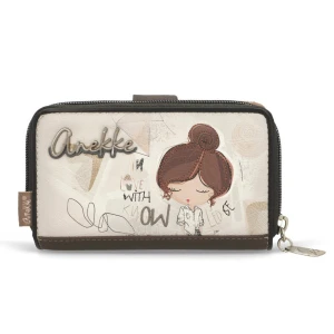 Portfel damski Anekke, z dekoracyjnym nadrukiem i metalowym logo zamykany na klapę wyposażony w przegrody na banknoty kieszeń na monety oraz liczne m