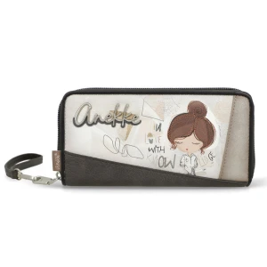 Portfel damski Anekke, z ozdobnym nadrukiem i metalowym logo zapinany na suwak wyposażony w liczne przegrody na karty miejsce na banknoty oraz kiesze
