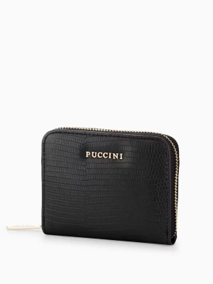 Portfel damski zapinany na zamek ze skóry ekologicznej o fakturze lizard czarny Puccini