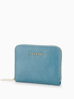Portfel damski ze skóry ekologicznej o fakturze lizard niebieski Puccini