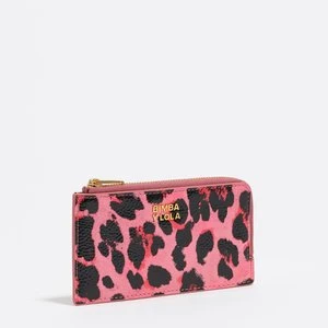 Portmonetka z etui na karty faktura błysk print Leopard truskawka BIMBA Y LOLA