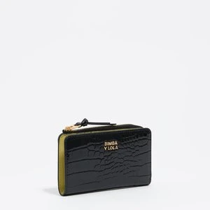Portfel kompaktowy skórzany tłoczony wzór krokodyla czarny BIMBA Y LOLA