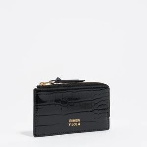 Etui na karty-portmonetka tłoczony wzór krokodyla czarne BIMBA Y LOLA