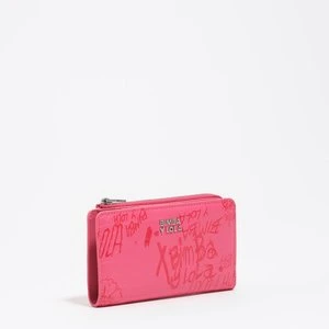 Portfel kompaktowy faktura błyszcząca print logo Bimba malinowy róż BIMBA Y LOLA