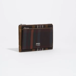Portfel pocket woskowane wykończenie tartan czekoladowo-zielona BIMBA Y LOLA