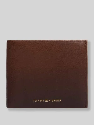 Portfel z naturalnej skóry z taśmą z logo Tommy Hilfiger Ciemnobrązowy