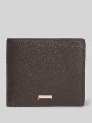 Portfel z prawdziwej skóry z aplikacją z logo Tommy Hilfiger Ciemnobrązowy
