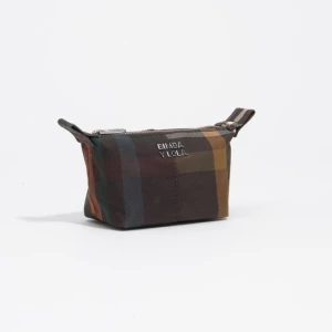 Portmonetka Trapecio woskowane wykończenie tartan czekoladowo-zielona BIMBA Y LOLA