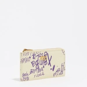 Portmonetka z etui na karty faktura błyszcząca print logo Bimba żółta purpurowa BIMBA Y LOLA