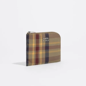 Portmonetka żakard tartan khaki burgund BIMBA Y LOLA