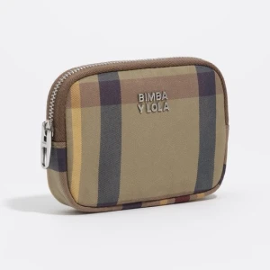 Portmonetka żakard tartan khaki burgund BIMBA Y LOLA