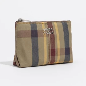 Portmonetka żakard tartan khaki burgund BIMBA Y LOLA