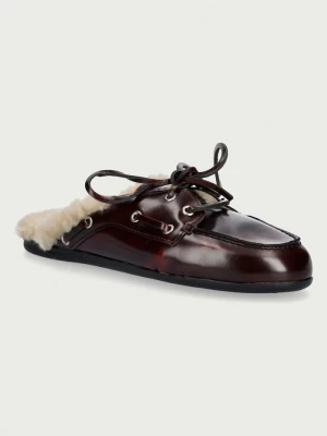 Posa kapcie damskie skórzane Boat Loafer Mule bordowy
