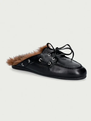 Posa kapcie damskie skórzane Boat Loafer Mule czarny