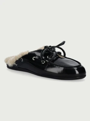 Posa kapcie damskie skórzane Boat Loafer Mule czarny