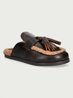 Posa kapcie damskie skórzane Ranch Tassel Mule brązowy