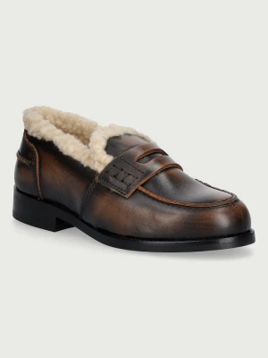 Posa loafersy damskie skórzane Penny Fur Loafer brązowy
