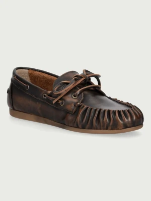 Posa mokasyny damskie skórzane Boat Loafer Wrinkle brązowy