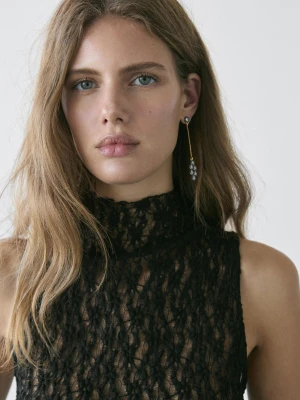 Postarzane Kolczyki Z Cyrkoniami - Złoty - - Massimo Dutti - Kobieta