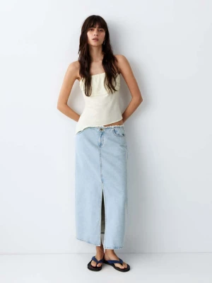 Postrzępiona dżinsowa spódnica midi rozbielony niebieski - Dziewczyna - - MANGO TEEN