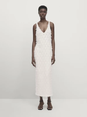 Postrzępiona Sukienka Na Ramiączkach Z Tkaniny Devoré – Studio - Biały - - Massimo Dutti - Kobieta