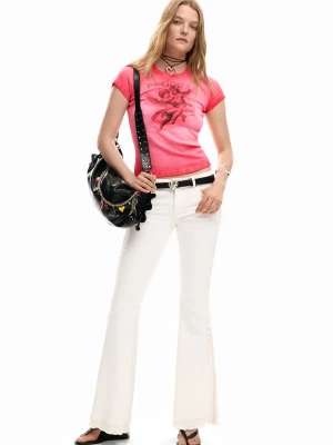 Postrzępione dżinsowe spodnie z rozszerzanymi nogawkami Desigual