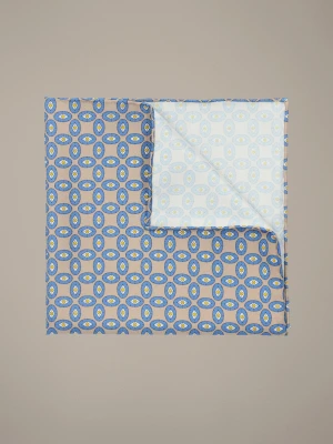 Poszetka Beżowo-Niebieska Jedwabna Wzór Lancerto