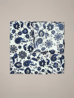 Poszetka Biało-Granatowa Jedwabna Wzór Lancerto