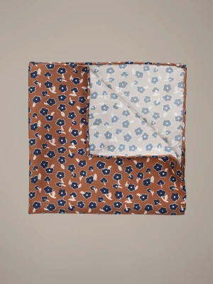 Poszetka Brązowa Jedwabna w Kwiaty Lancerto