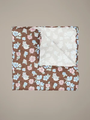 Poszetka Brązowa Jedwabna w Kwiaty Lancerto