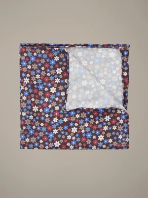 Poszetka Brązowa Jedwabna w Kwiaty Lancerto