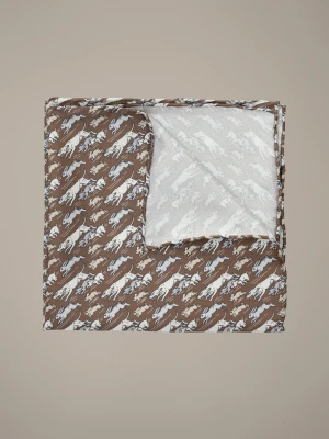 Poszetka Brązowa Jedwabna Wzór Zwierzęta Lancerto