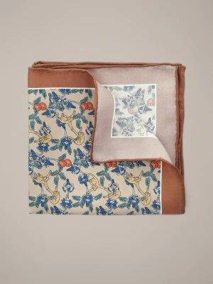Poszetka Brązowo-Beżowa Jedwabna Wzór Lancerto