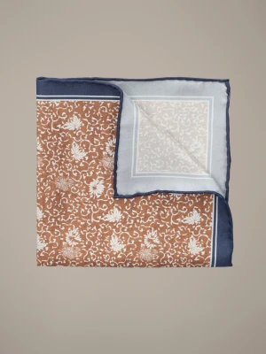 Poszetka Brązowo-Granatowa Jedwabna Wzór Lancerto