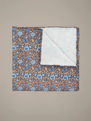 Poszetka Brązowo-Niebieska Jedwabna w Kwiaty Lancerto