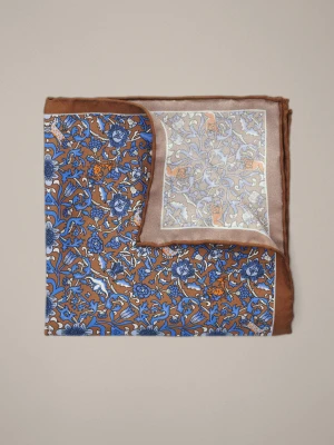 Poszetka Brązowo-Niebieska Jedwabna Wzór Lancerto