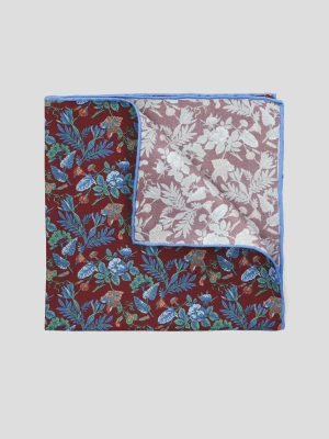 Poszetka Jedwabna Bordowa z Niebieskimi Brzegami w Kwiaty Lancerto