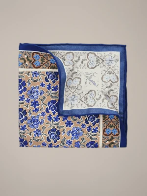 Poszetka Jedwabna Niebiesko-Beżowa Wzór Lancerto
