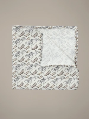 Poszetka Kremowa Jedwabna Wzór Zwierzęta Lancerto