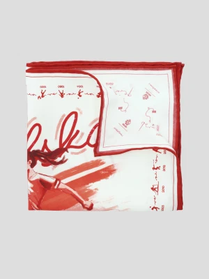 Poszetka Kremowo-Czerwona Jedwabna Wzór Unisex Lancerto