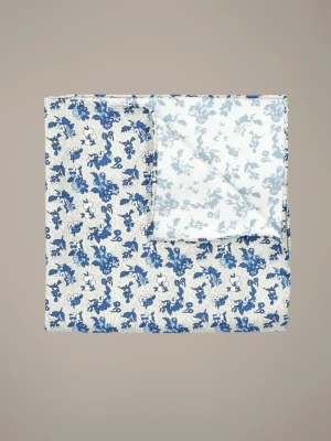 Poszetka Kremowo-Niebieska Jedwabna w Kwiaty Lancerto