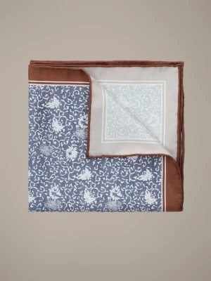 Poszetka Niebiesko-Brązowa Jedwabna Wzór Lancerto