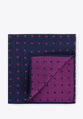 Poszetka z jedwabiu w kropki granatowo-różowa Wittchen