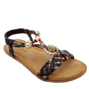 Potocki 43323 damskie sandały płaskie w stylu boho czarne
