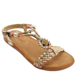 Potocki 43323 damskie sandały płaskie w stylu boho złote