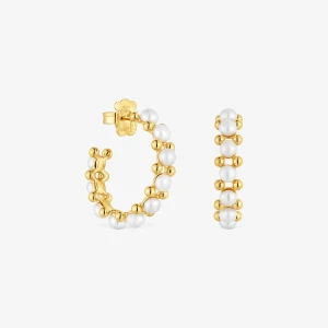 Potrójne Kolczyki Kreolki Wykonane Ze Srebra Pokrytego 18-Karatowym Złotem, Z Perłami Hodowanymi, Z Kolekcji Gloss - Tous