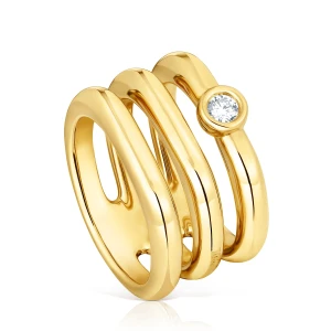 Potrójny Pierścionek Line Lgd Ze Srebra Powlekanego 18-Karatowym Złotem Z Diamentem Hodowanym Laboratoryjnie - Tous Rozmiar