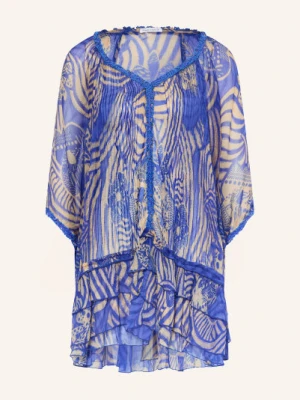 Poupette St Barth Sukienka Plażowa Nava Z Jedwabiu Z Rękawami 3/4 blau