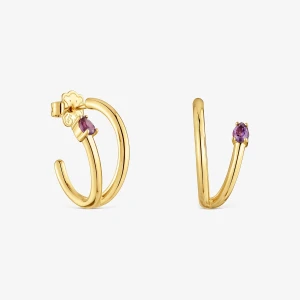 Powlekane 18-Karatowym Złotem Kolczyki Kreolki Z Kamieniami Szlachetnymi Tous Lio - Tous Rozmiar